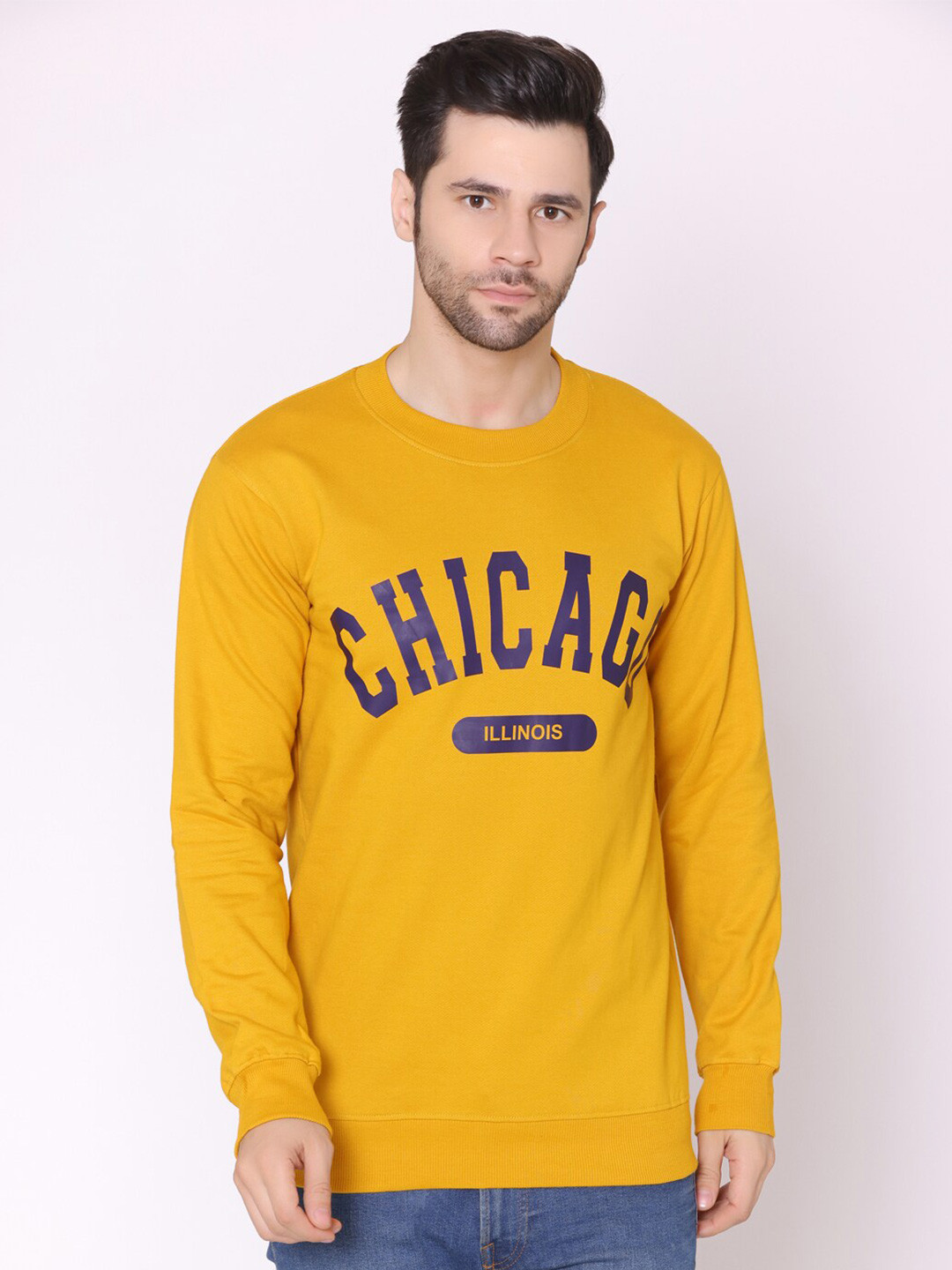 

Lounge Dreams Men Mustard Printed Cotton Sweatshirt