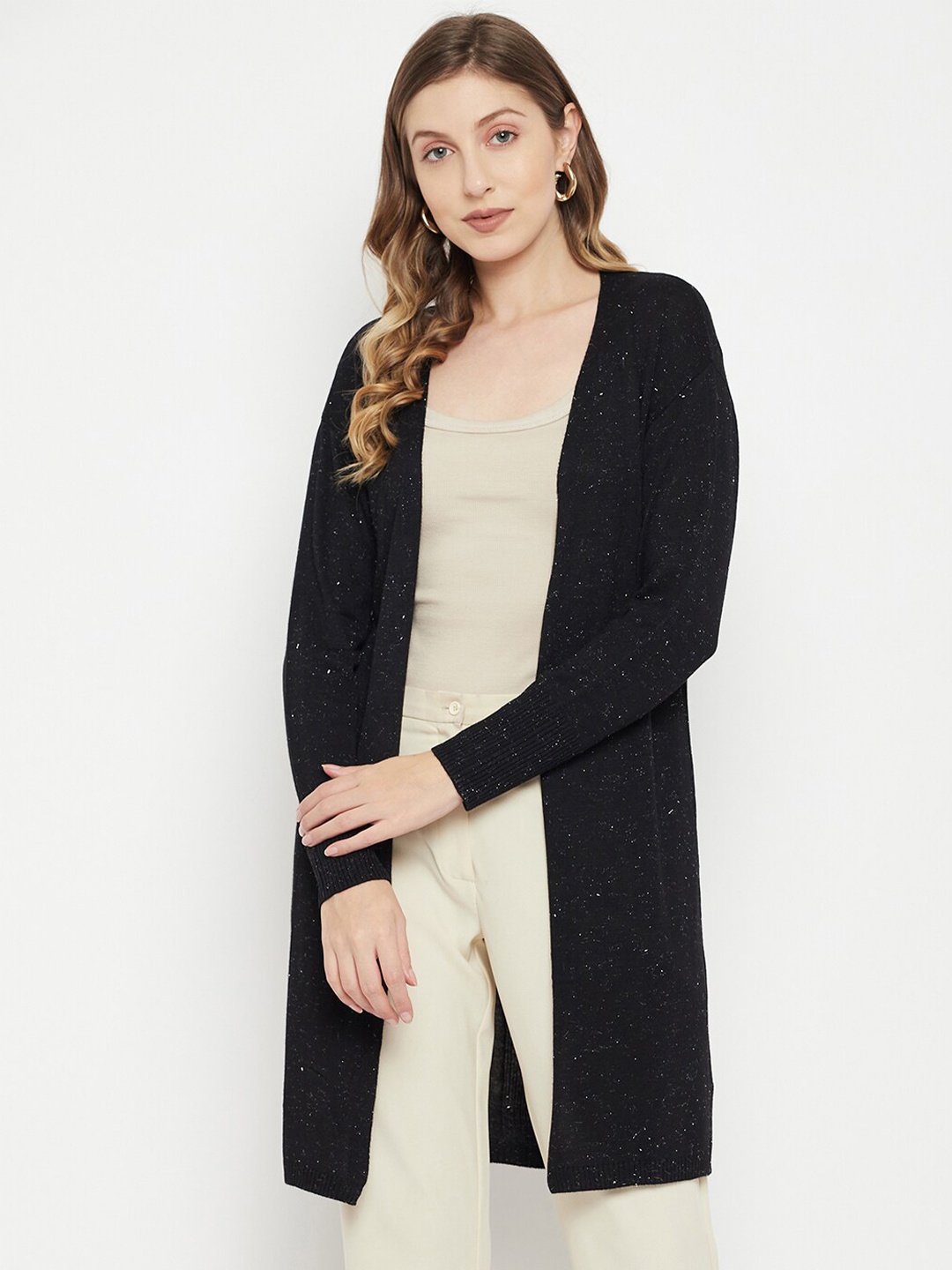 

Madame Women Black Longline Front-Open Sweater