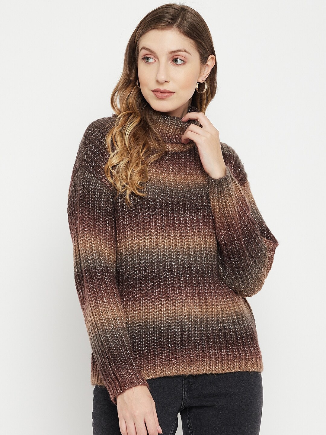 

Madame Women Brown & Grey Cable Knit Acrylic Pullover