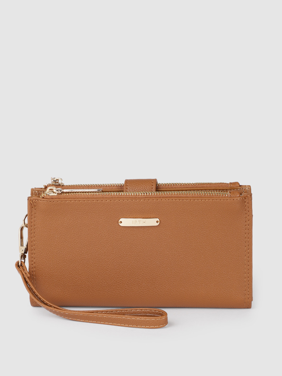 

IRTH Women Solid Button Up Beauty Wallet, Tan
