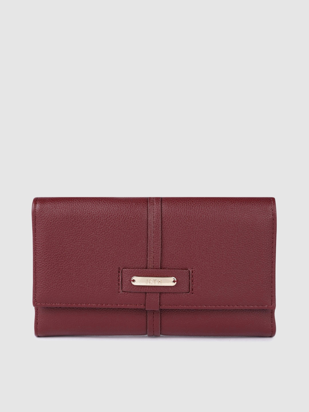 

IRTH Women Textured Three Fold Wallet, Burgundy