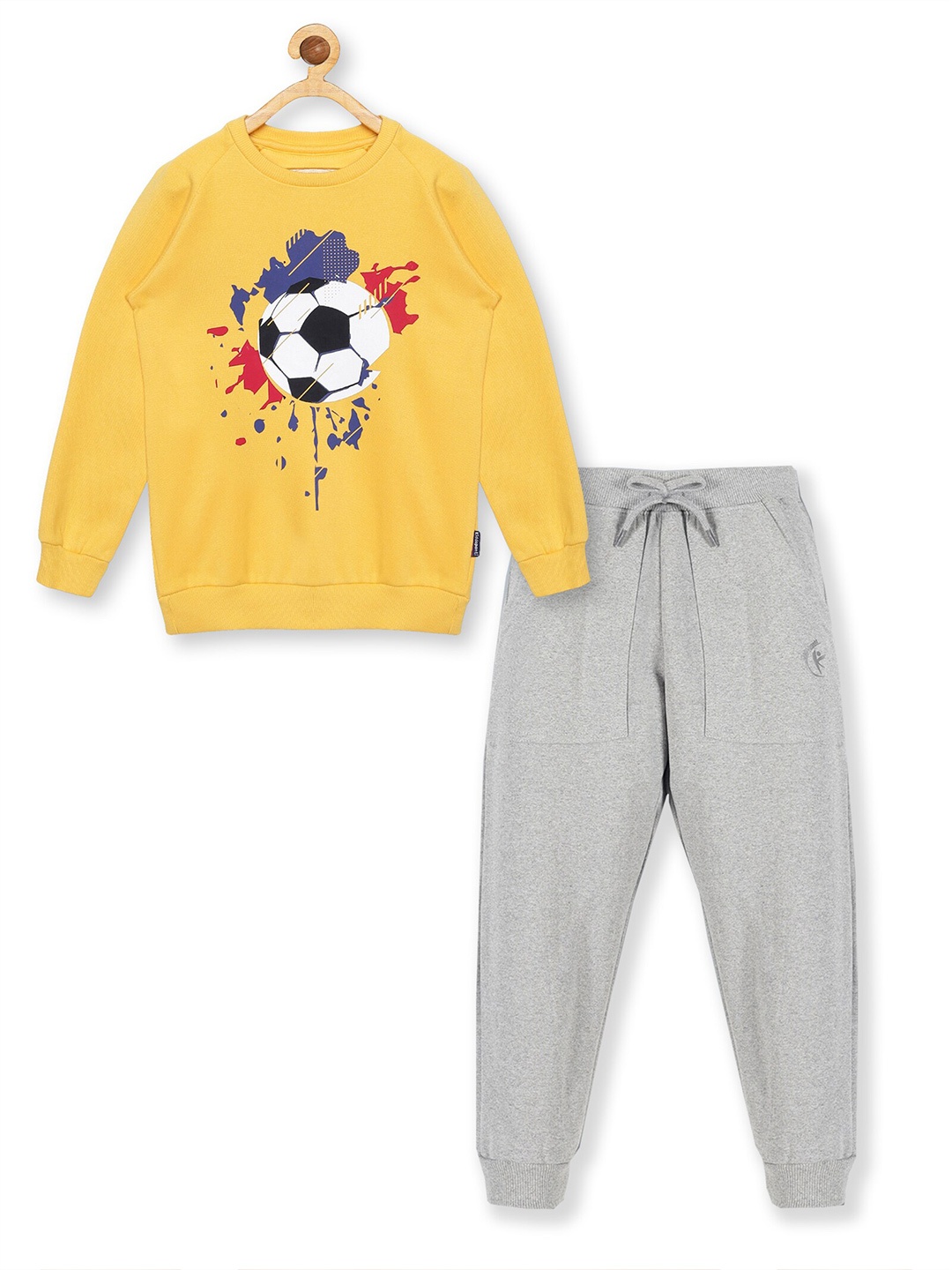 

KiddoPanti Boys Mustard & Grey Melange Printed Pure Cotton T-shirt