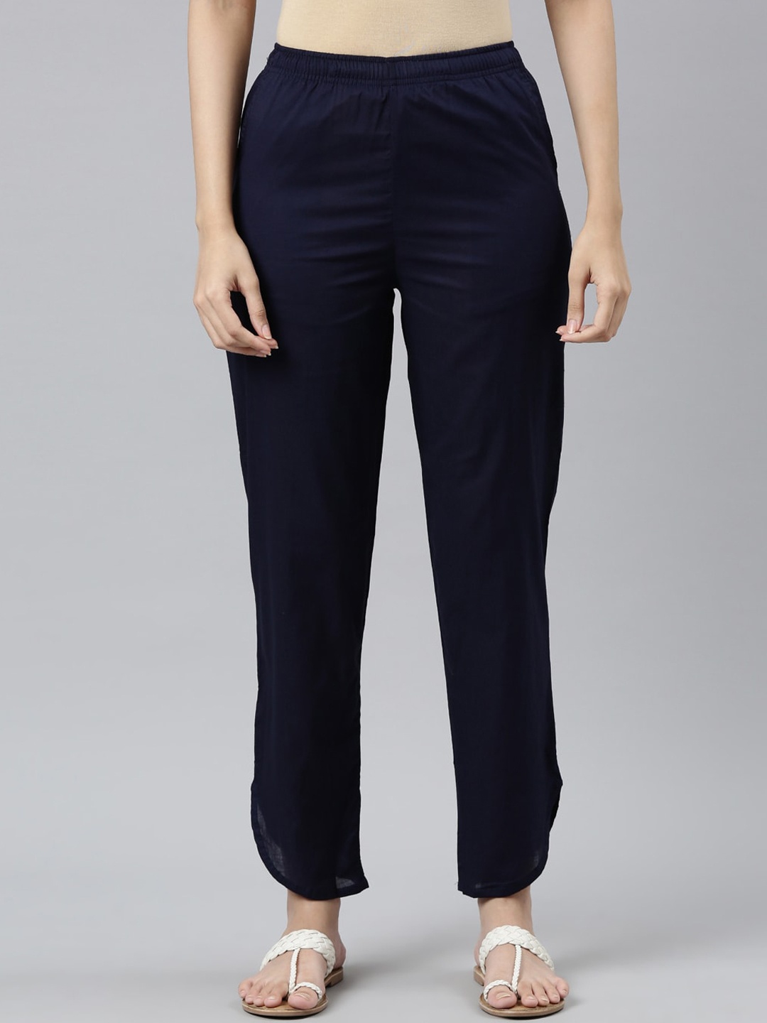 

Go Colors Women Navy Blue Slim Fit Cotton Trousers
