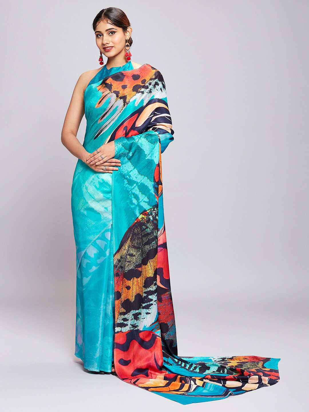 

navyasa Teal & Black Ready to Wear Saree