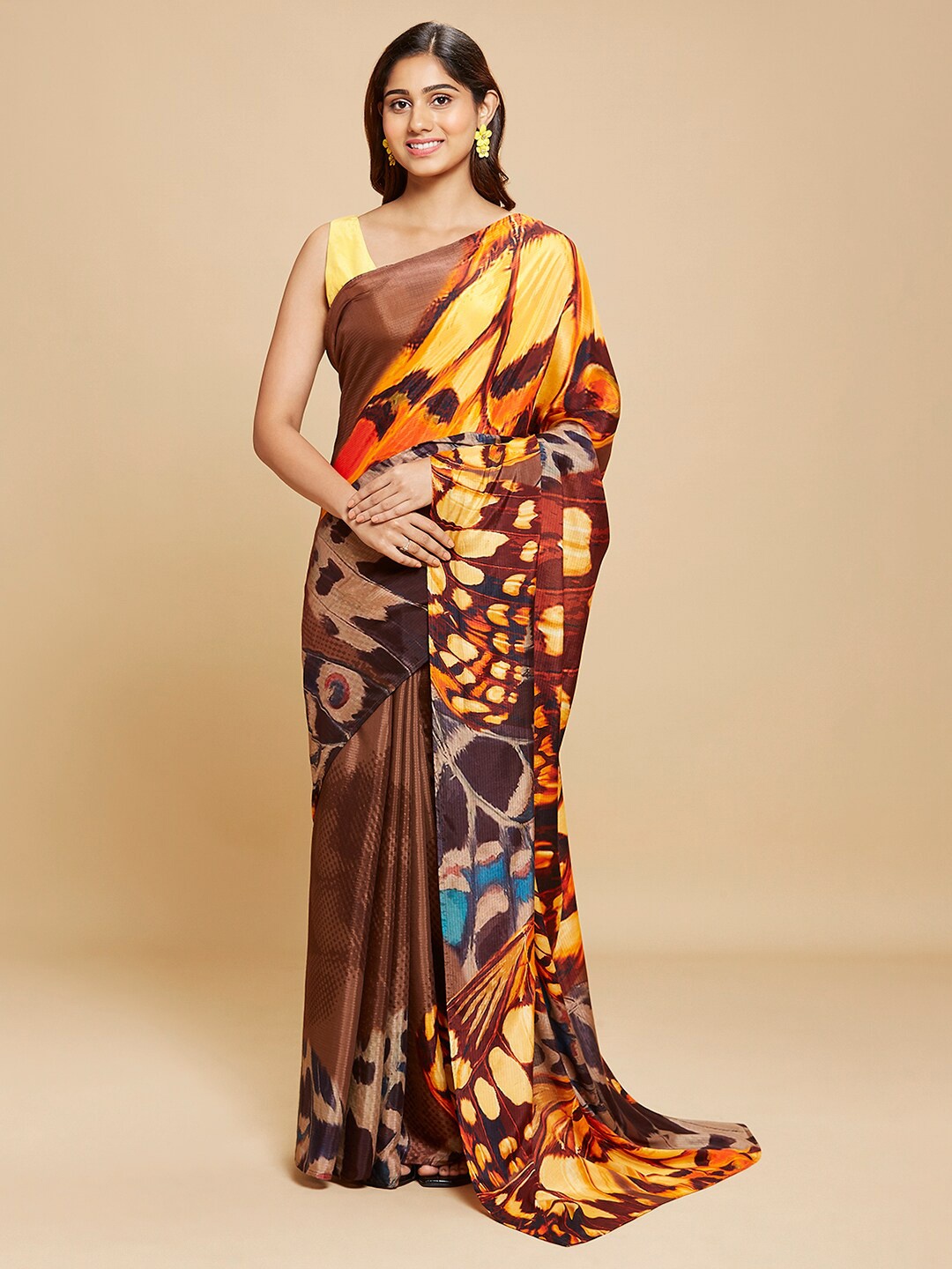 

navyasa Brown & Yellow Ready to Wear Saree