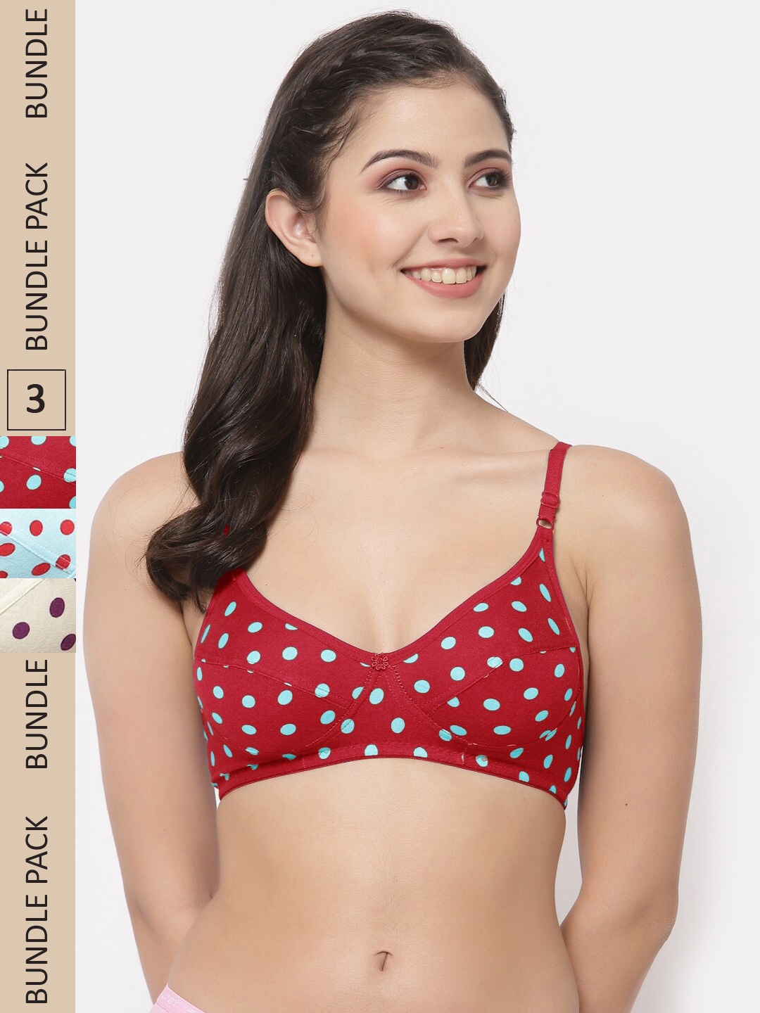 

Docare Pack Of 3 Cotton Bra, Red