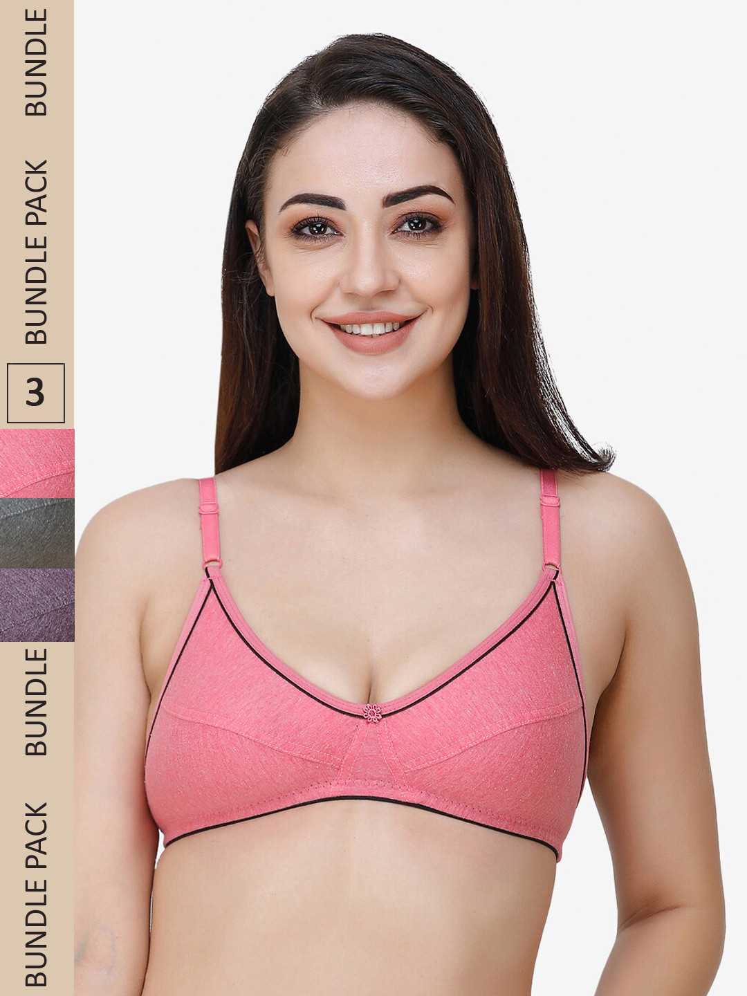 

Docare Women Grey & Pink Pack Of 3 Cotton Bra