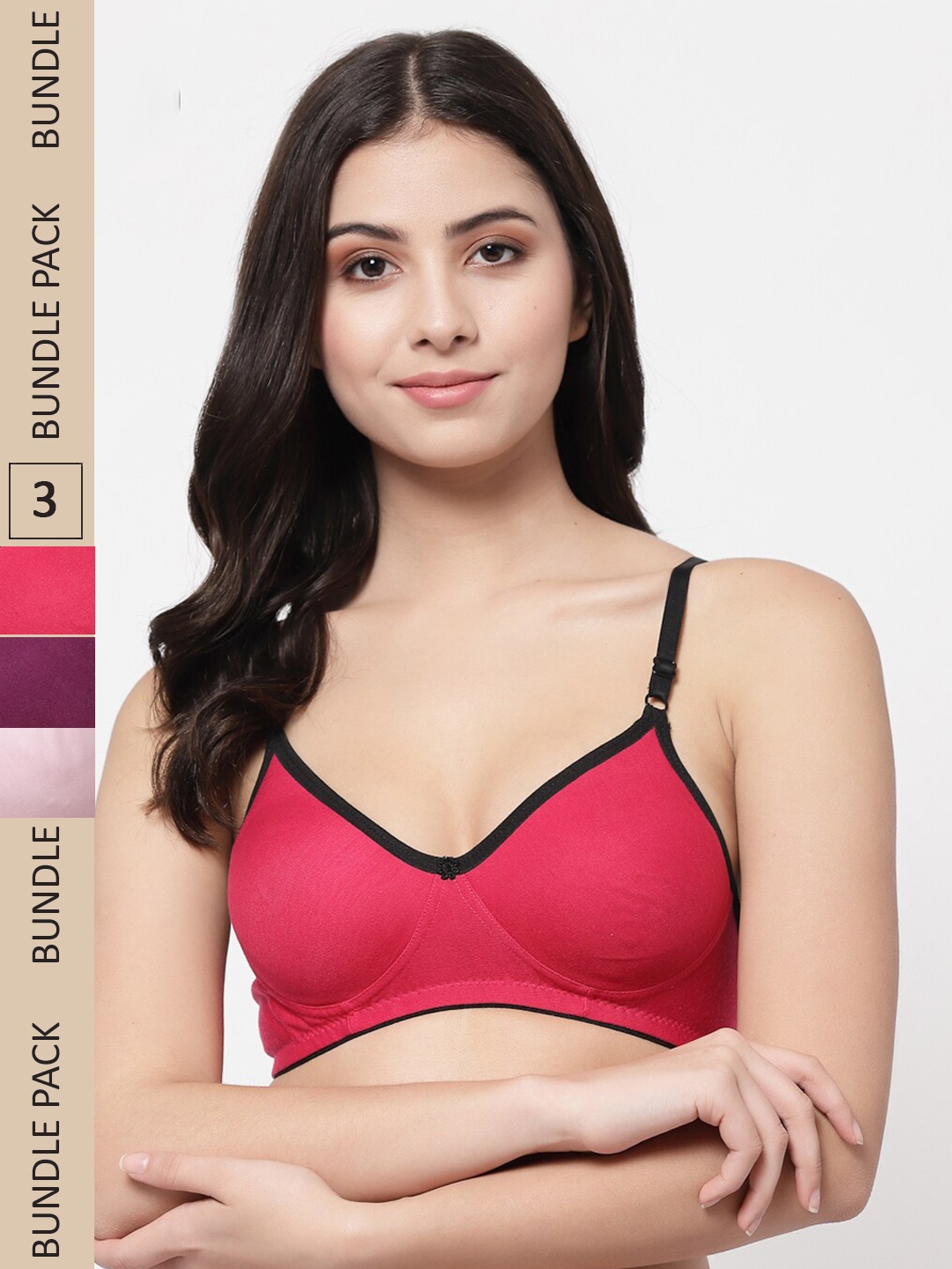 

Docare Women Pink & Purple Pack Of 3 Cotton Bra