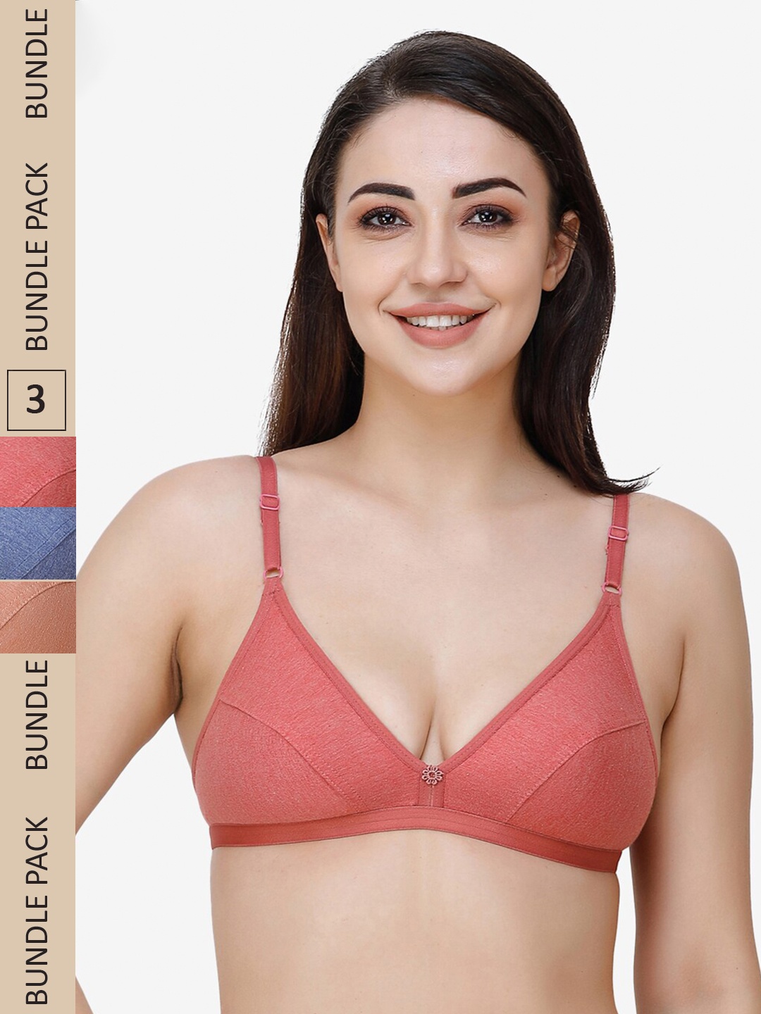 

Docare Women Blue & Coral Pack Of 3 Cotton Bra