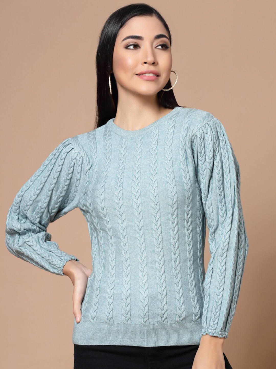 

Wool Trees Women Green Cable Knit Pullover