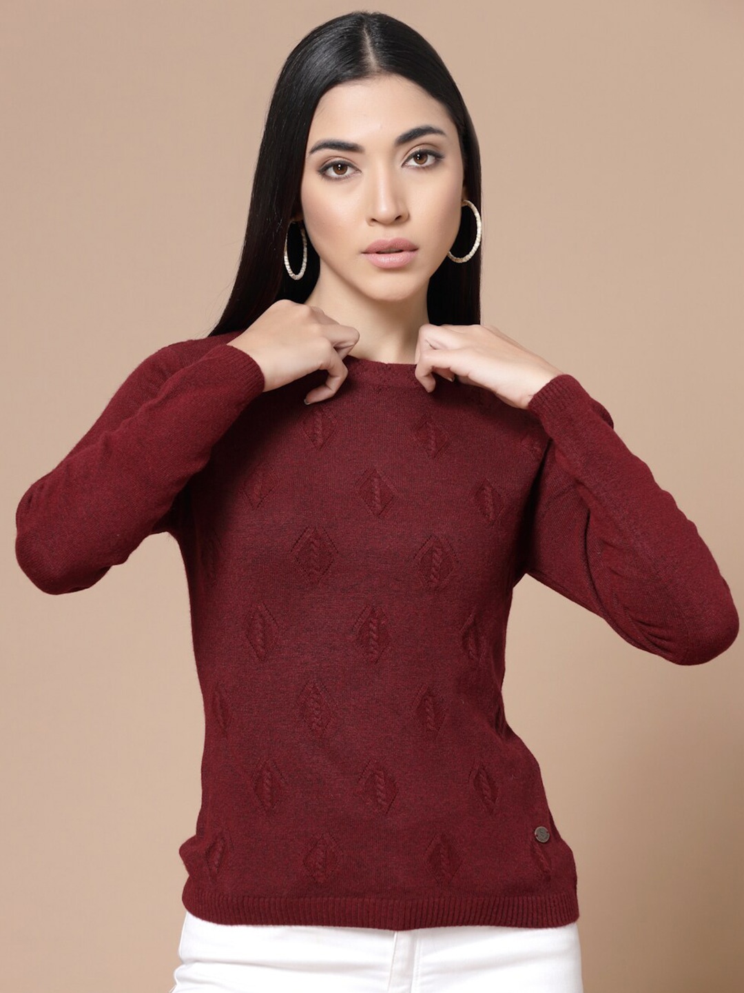 

Wool Trees Women Maroon Cable Knit Pullover