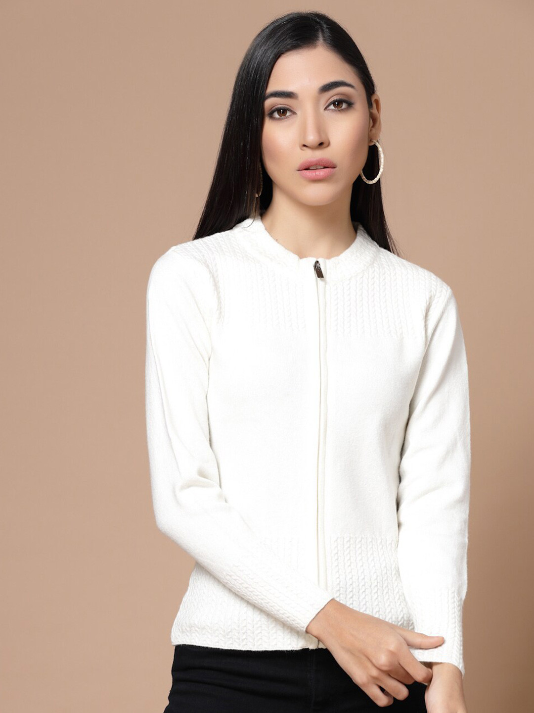 

Wool Trees Women White Ribbed Cardigan
