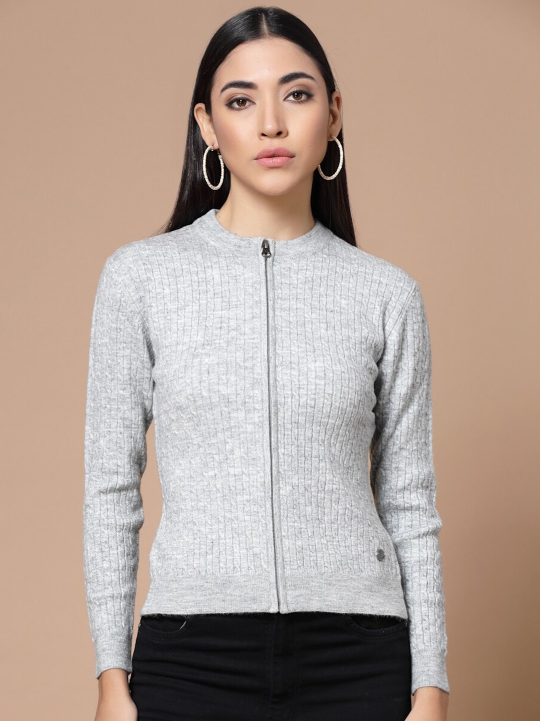 

Wool Trees Women Grey Ribbed Cardigan