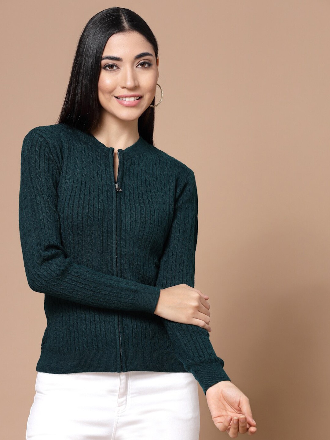 

Wool Trees Women Green Cable Knit Cardigan