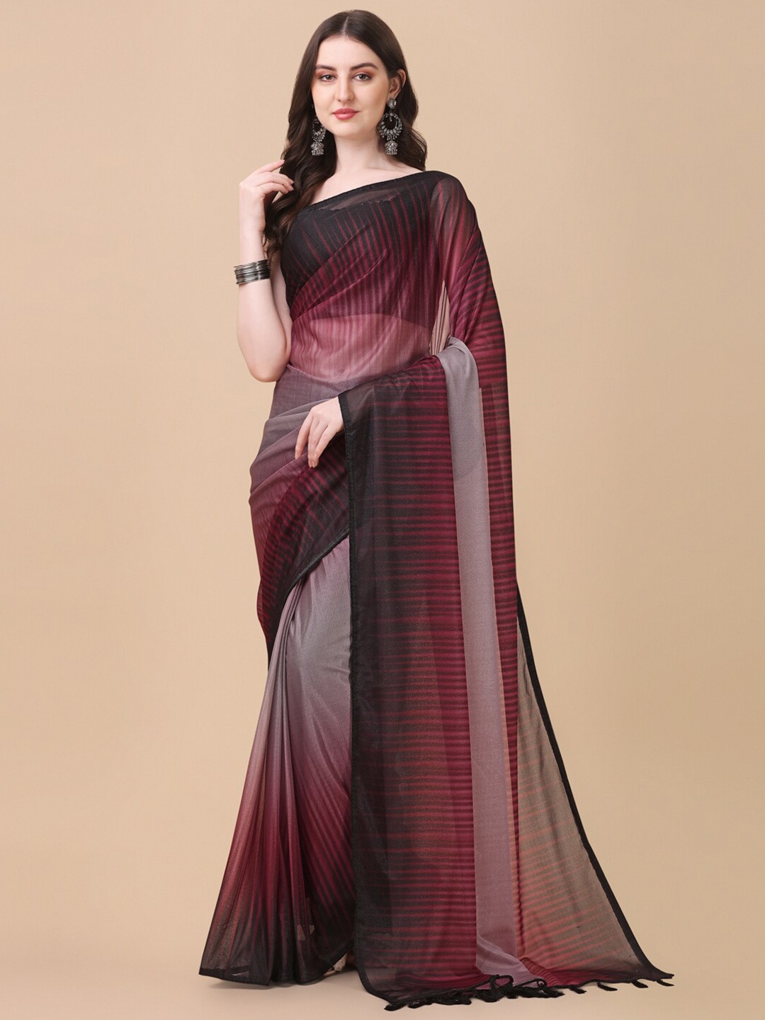 

Fab Dadu Pink & Black Striped Ready to Wear Saree