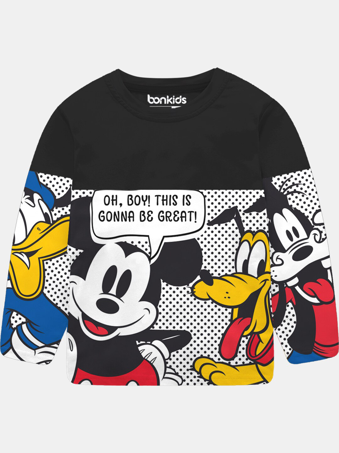 

BONKIDS Printed Round Neck Cotton T-shirt, Black