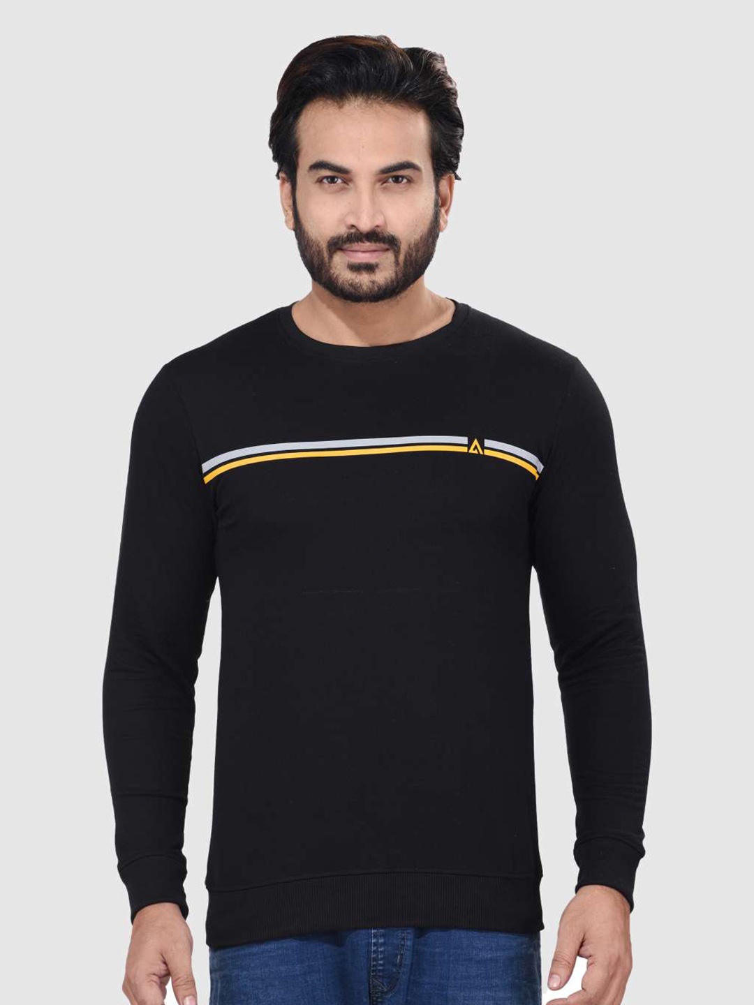 

ACTIMAXX Men Black Striped Cotton Sweatshirt