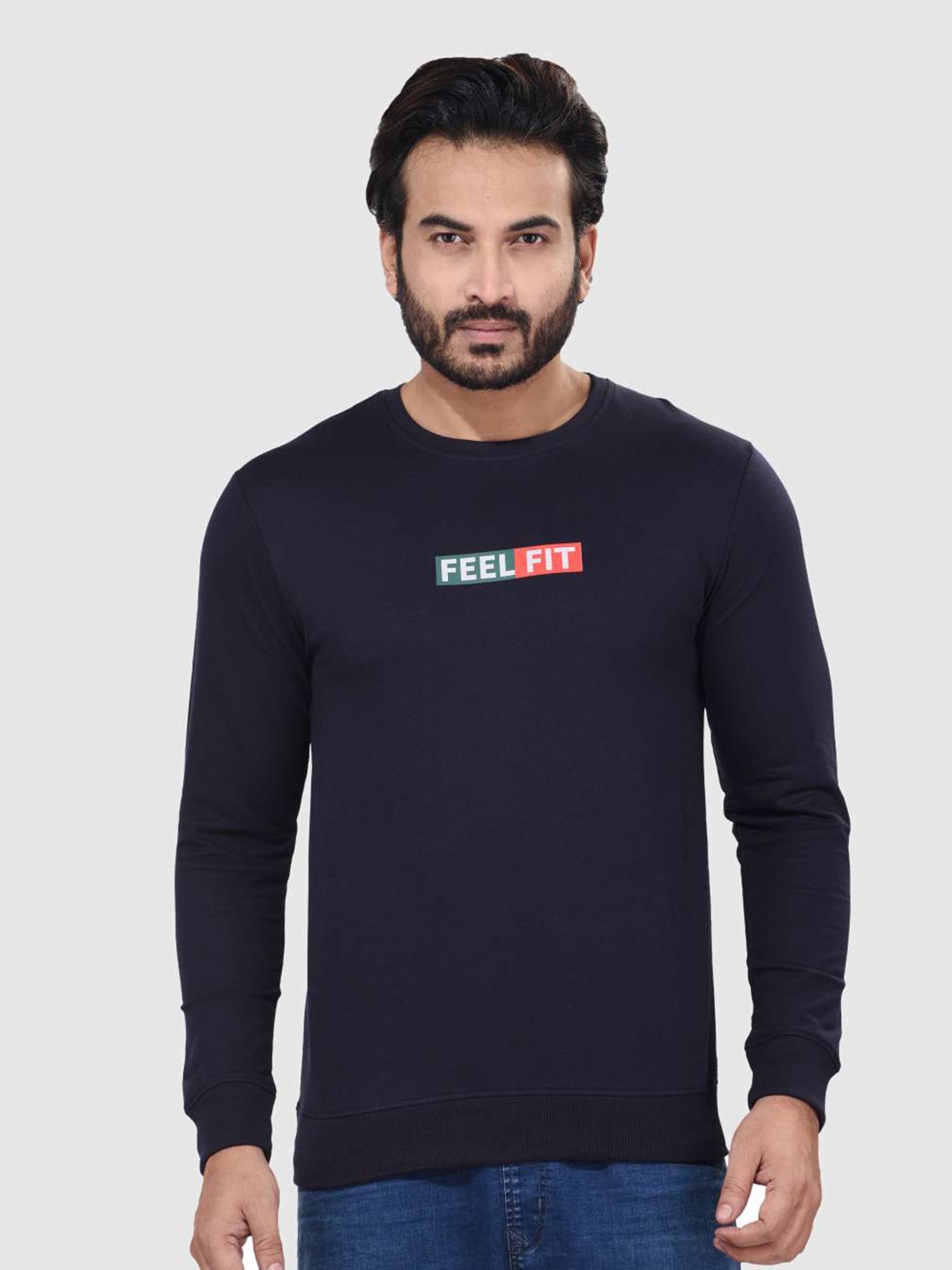 

ACTIMAXX Men Navy Blue Printed Cotton Sweatshirt