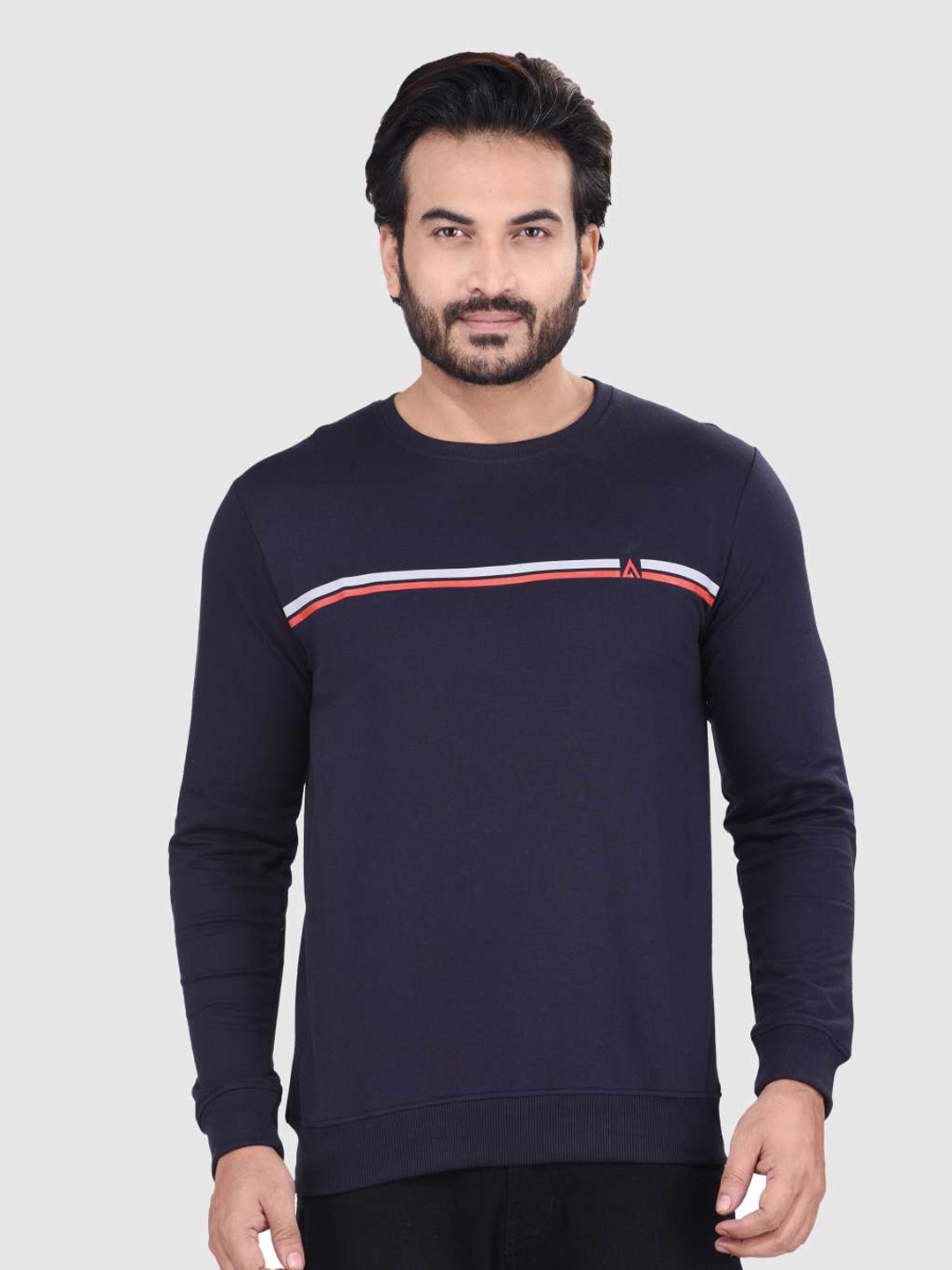 

ACTIMAXX Men Navy Blue Striped Cotton Sweatshirt