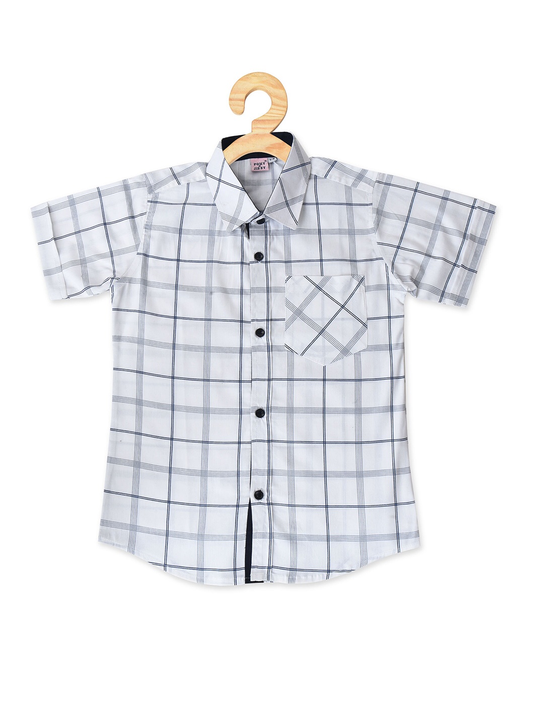 

POMY & JINNY Boys White Comfort Slim Fit Windowpane Checked Cotton Casual Shirt