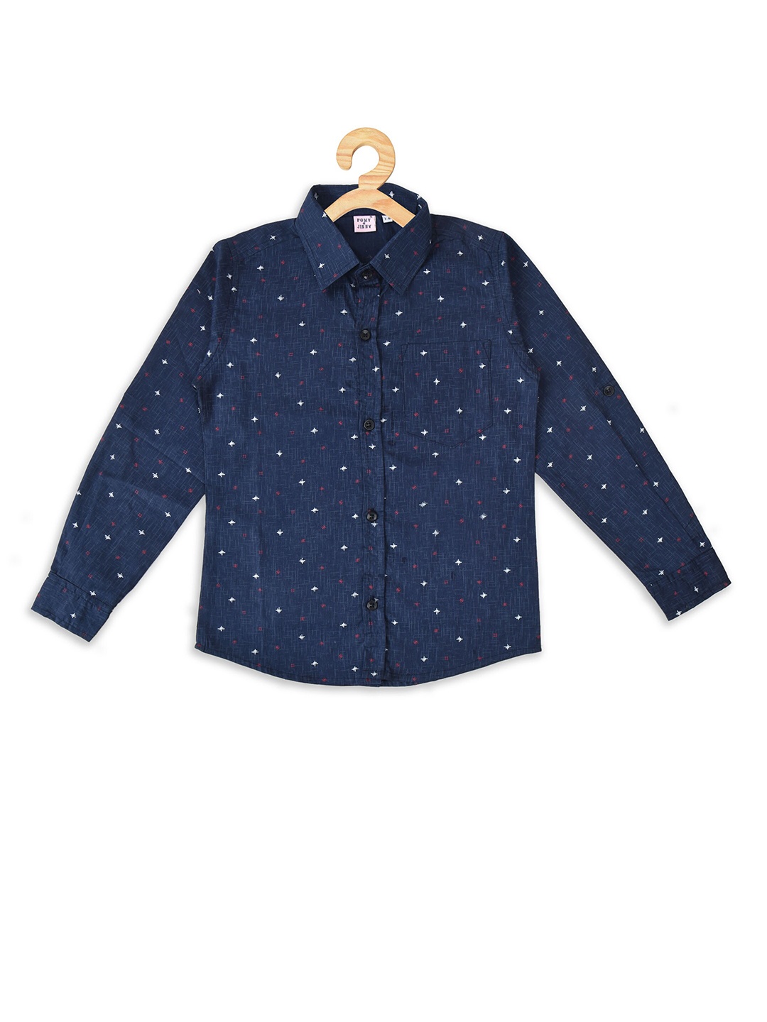 

POMY & JINNY Boys Navy Blue Comfort Slim Fit Printed Casual Shirt