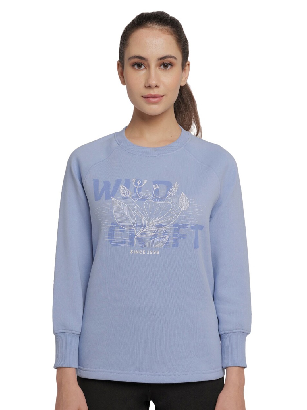 

Wildcraft Women Blue Printed Cotton Sweatshirt