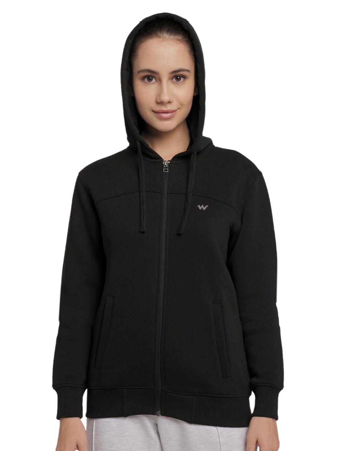 

Wildcraft Women Black Hooded Cotton Sweatshirt