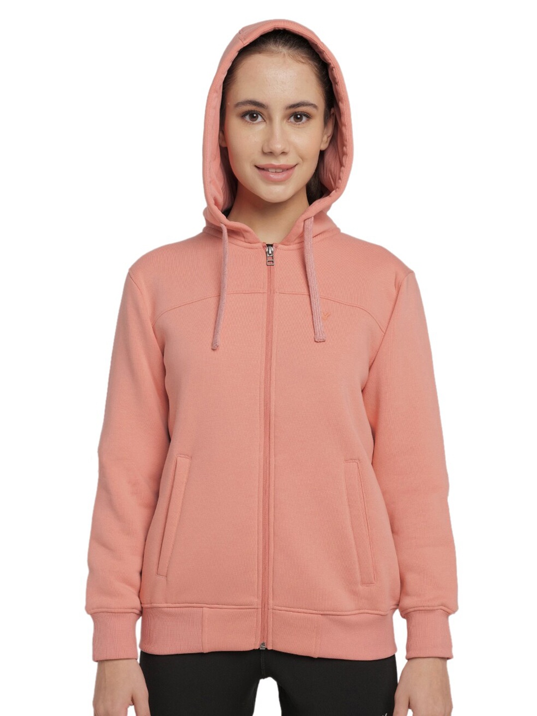 

Wildcraft Women Peach Hooded Cotton Sweatshirt