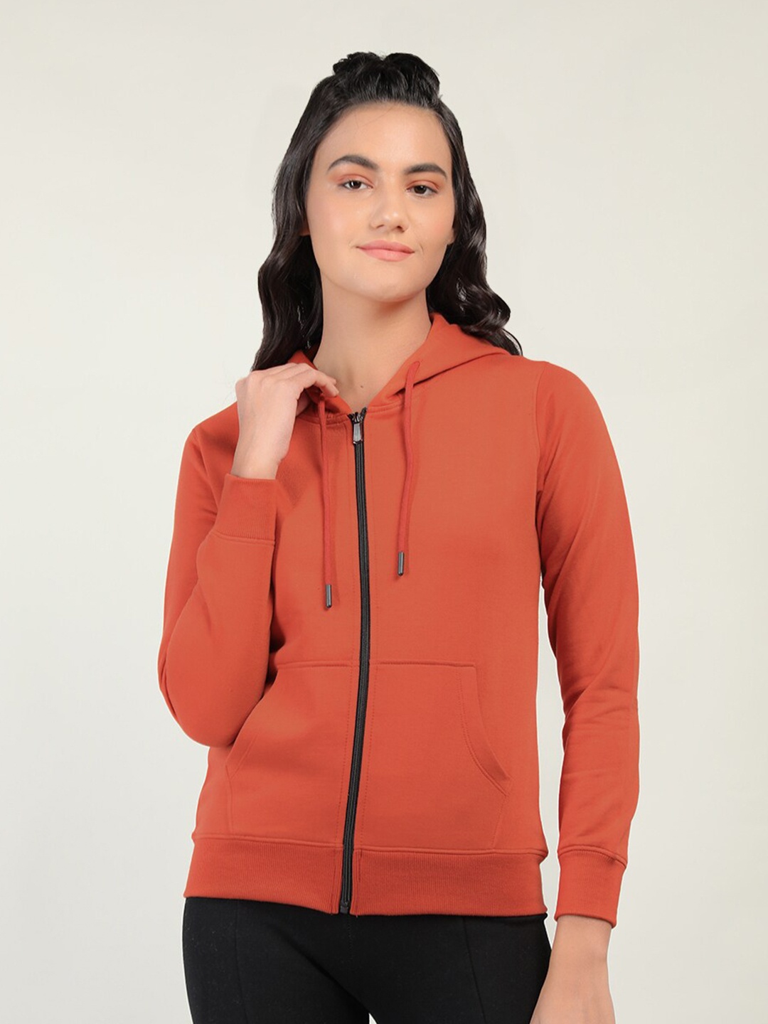 

Plagg Women Rust Solid Hooded Fleece Sweatshirt