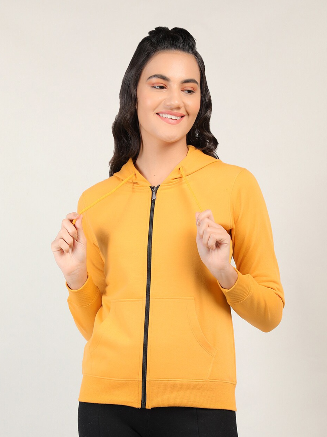 

Plagg Women Yellow Hooded Fleece Sweatshirt