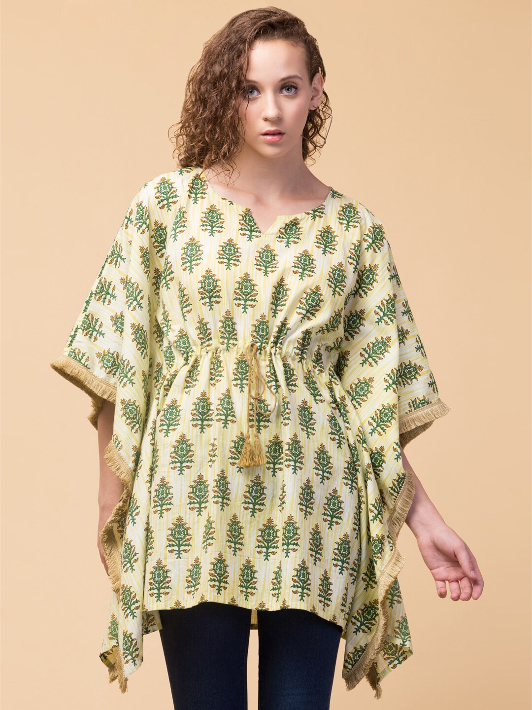 

Hive91 Women Floral Printed Kaftan Top, Yellow