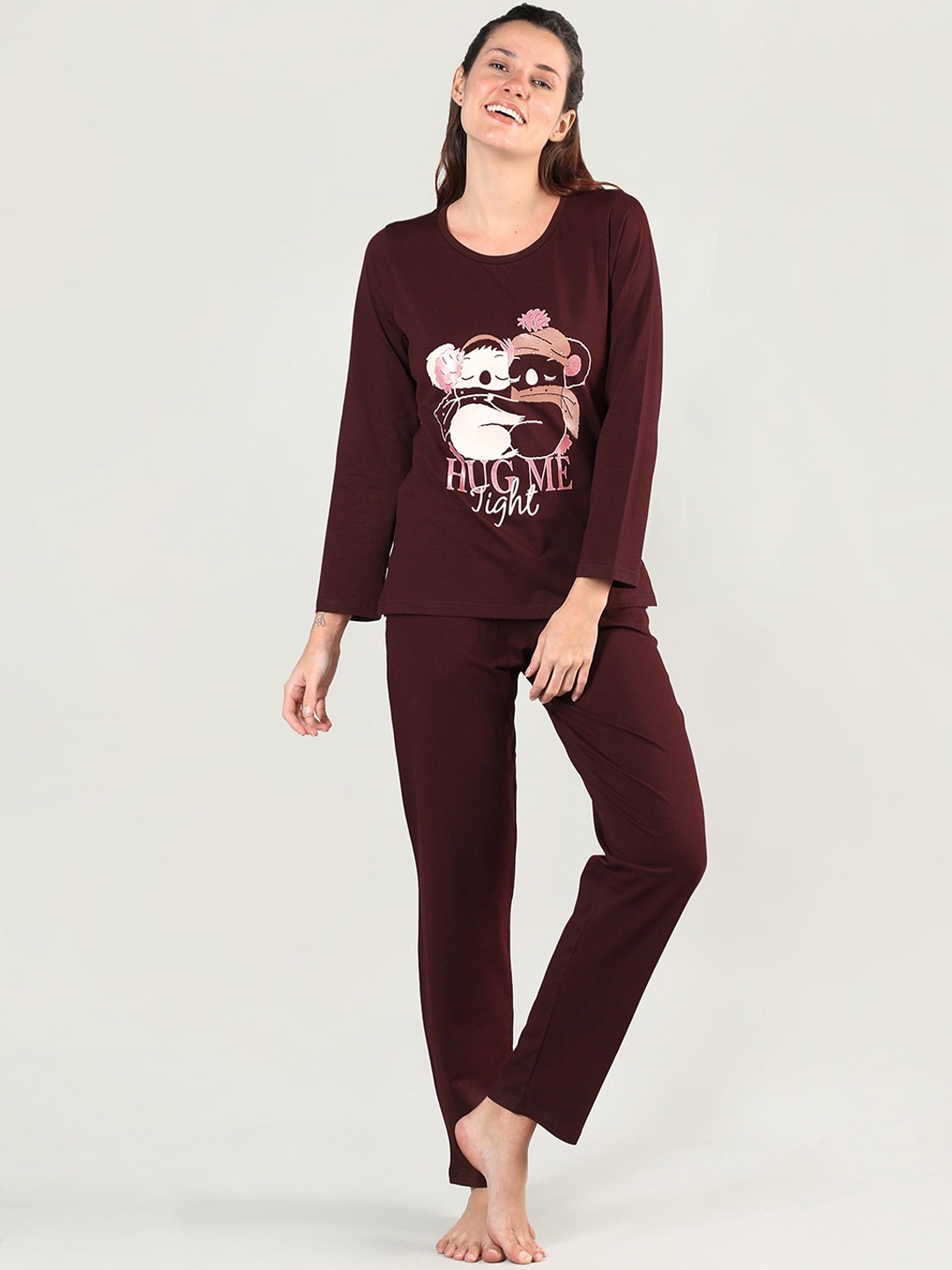 

Organzaa Women Maroon & White Printed Night suit