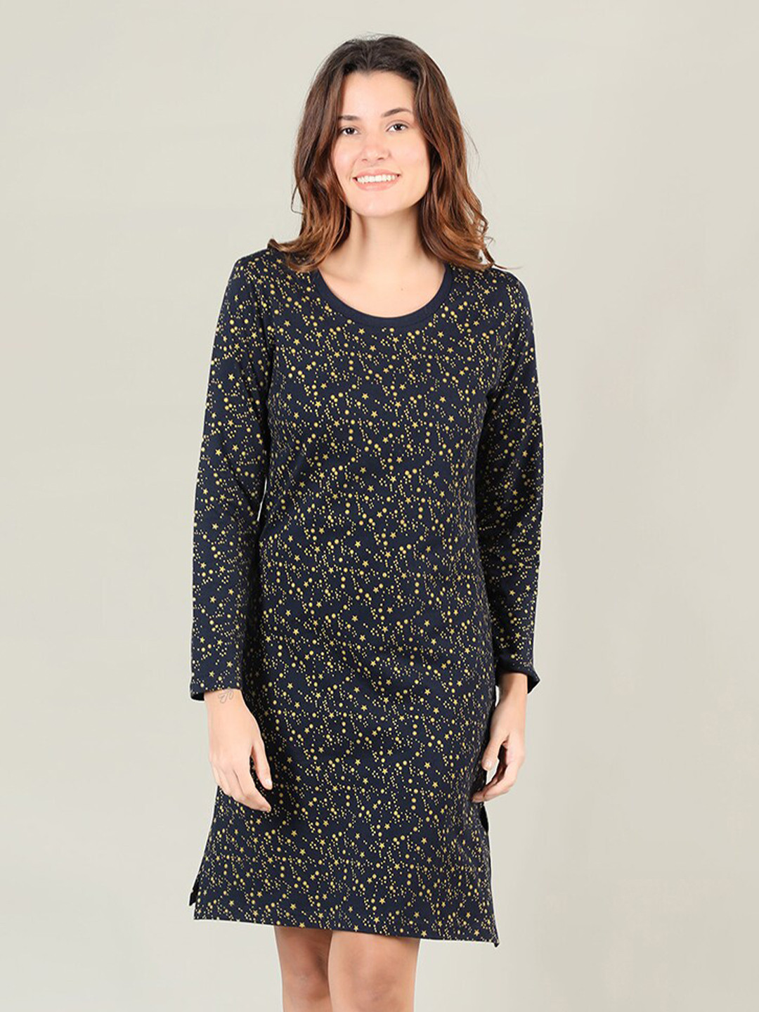 

Organzaa Navy Blue Printed Nightdress