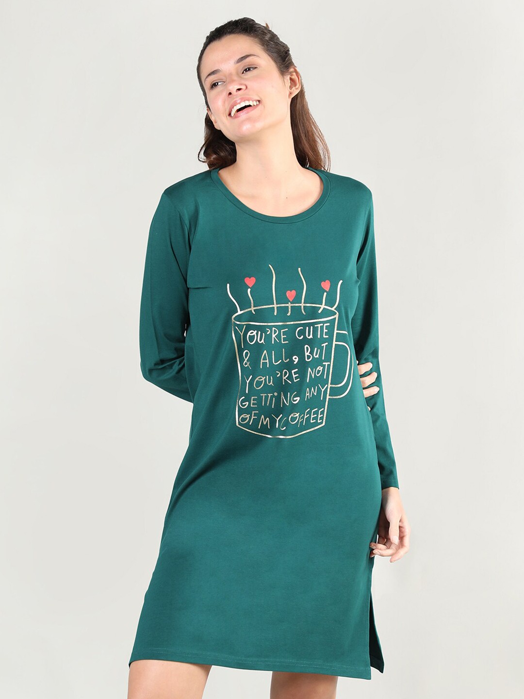 

Organzaa Green Printed Nightdress