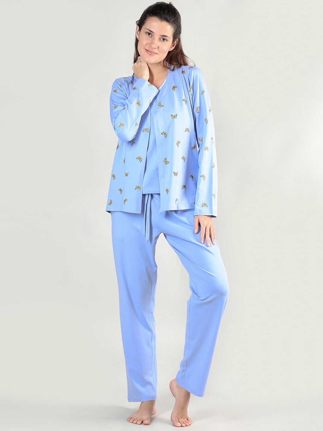 

Organzaa Women Blue & Yellow Printed Night suit