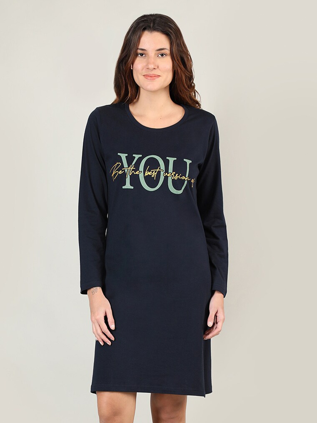 

Organzaa Navy Blue Printed Nightdress