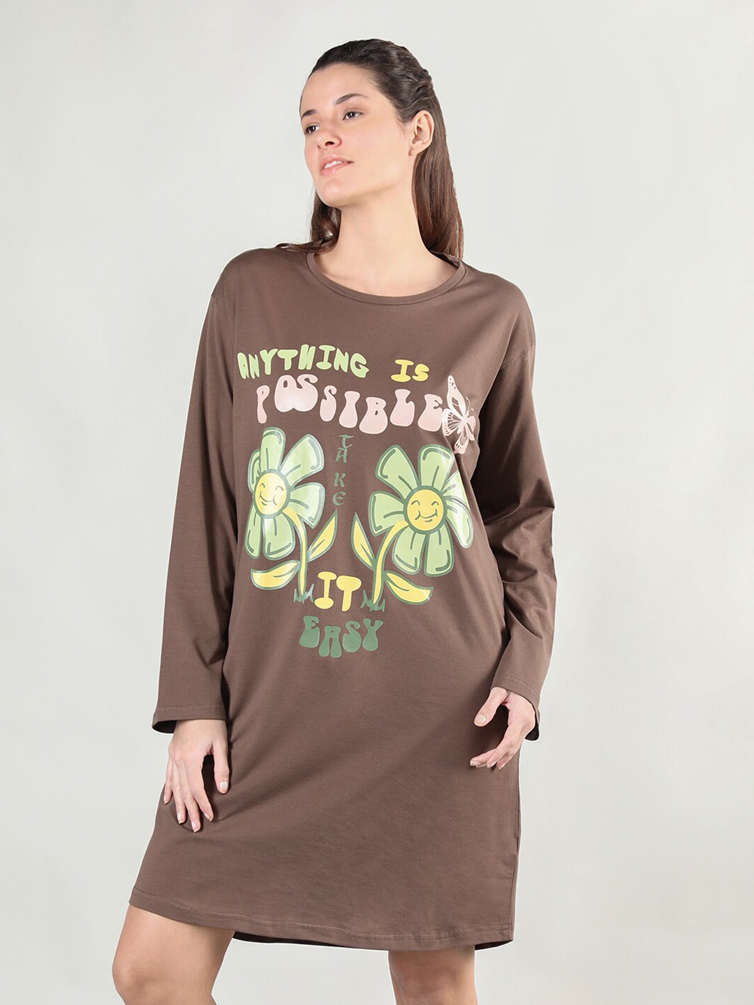 

Organzaa Brown Printed Nightdress