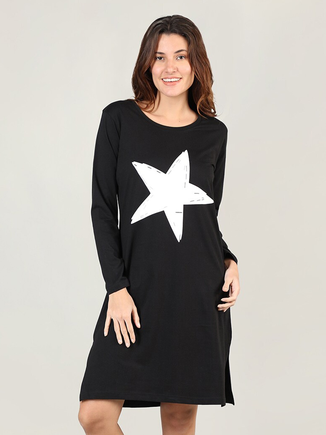 

Organzaa Black Printed Nightdress