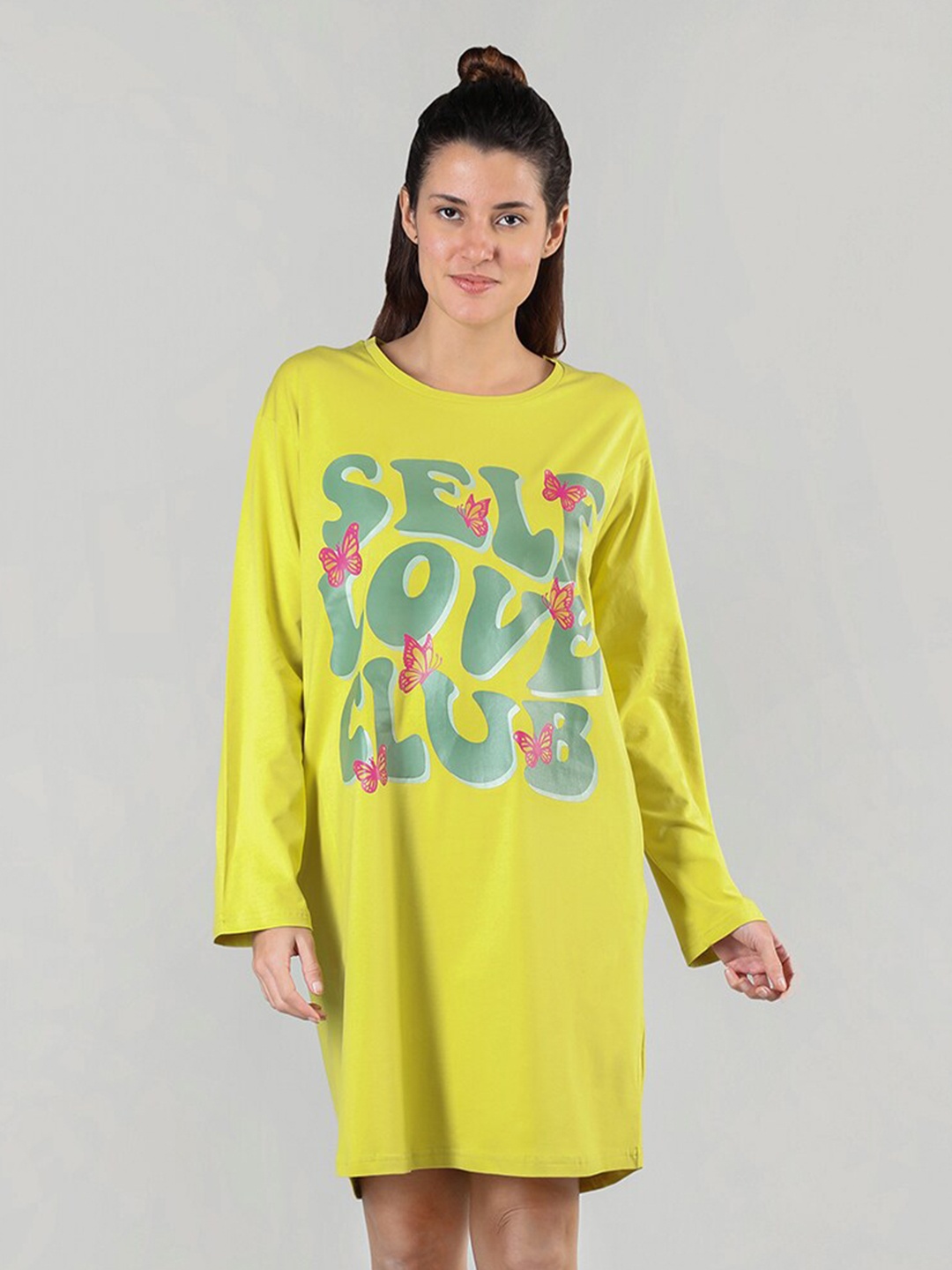

Organzaa Lime Green Printed Nightdress