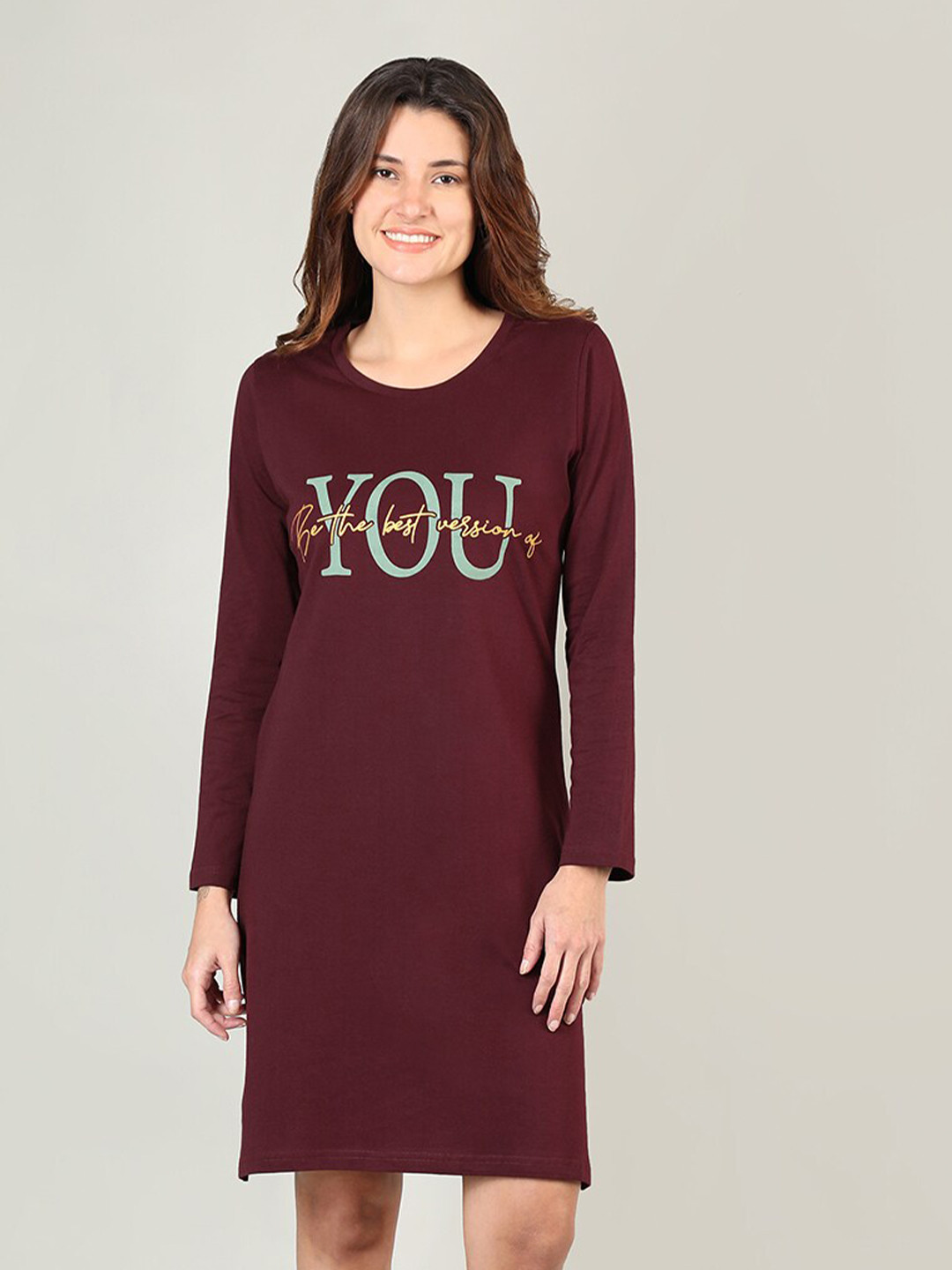 

Organzaa Maroon Printed Nightdress