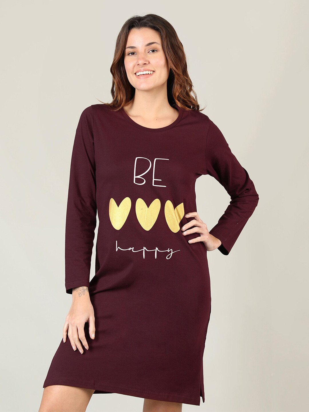 

Organzaa Maroon Printed Nightdress