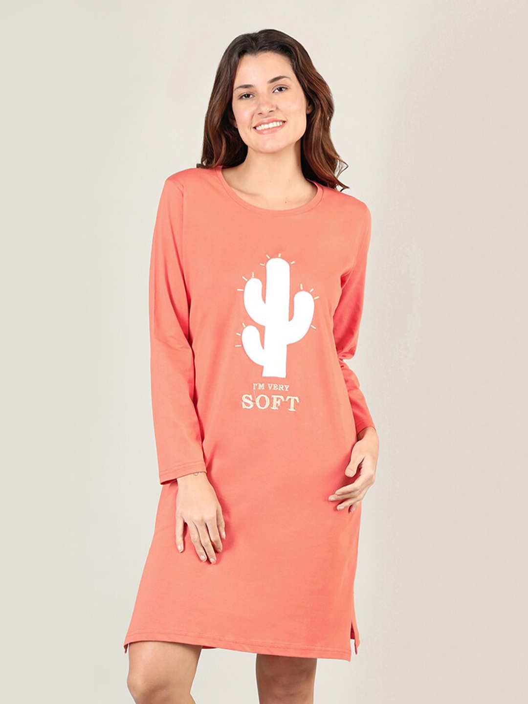 

Organzaa Peach-Coloured Printed Nightdress