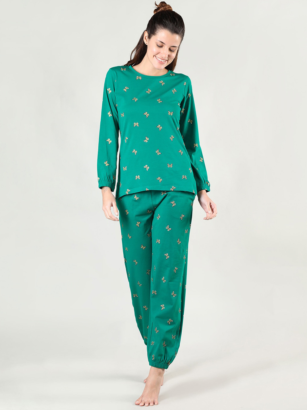 

Organzaa Women Green Printed Night suit