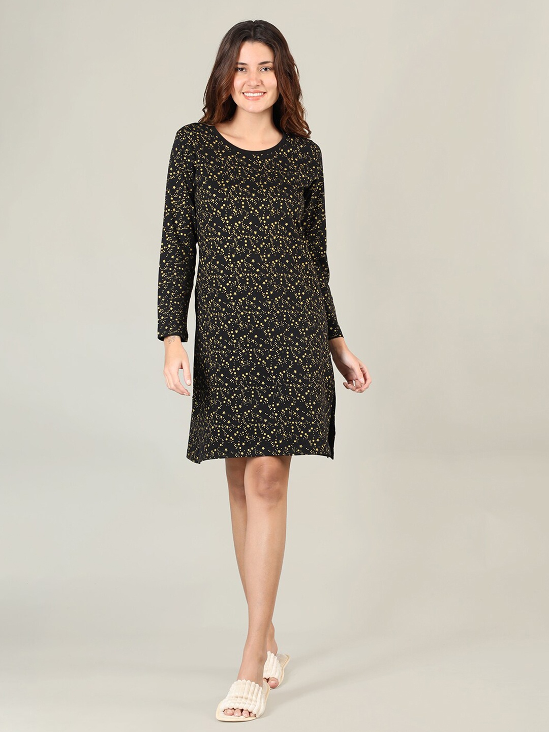 

Organzaa Black Printed Nightdress