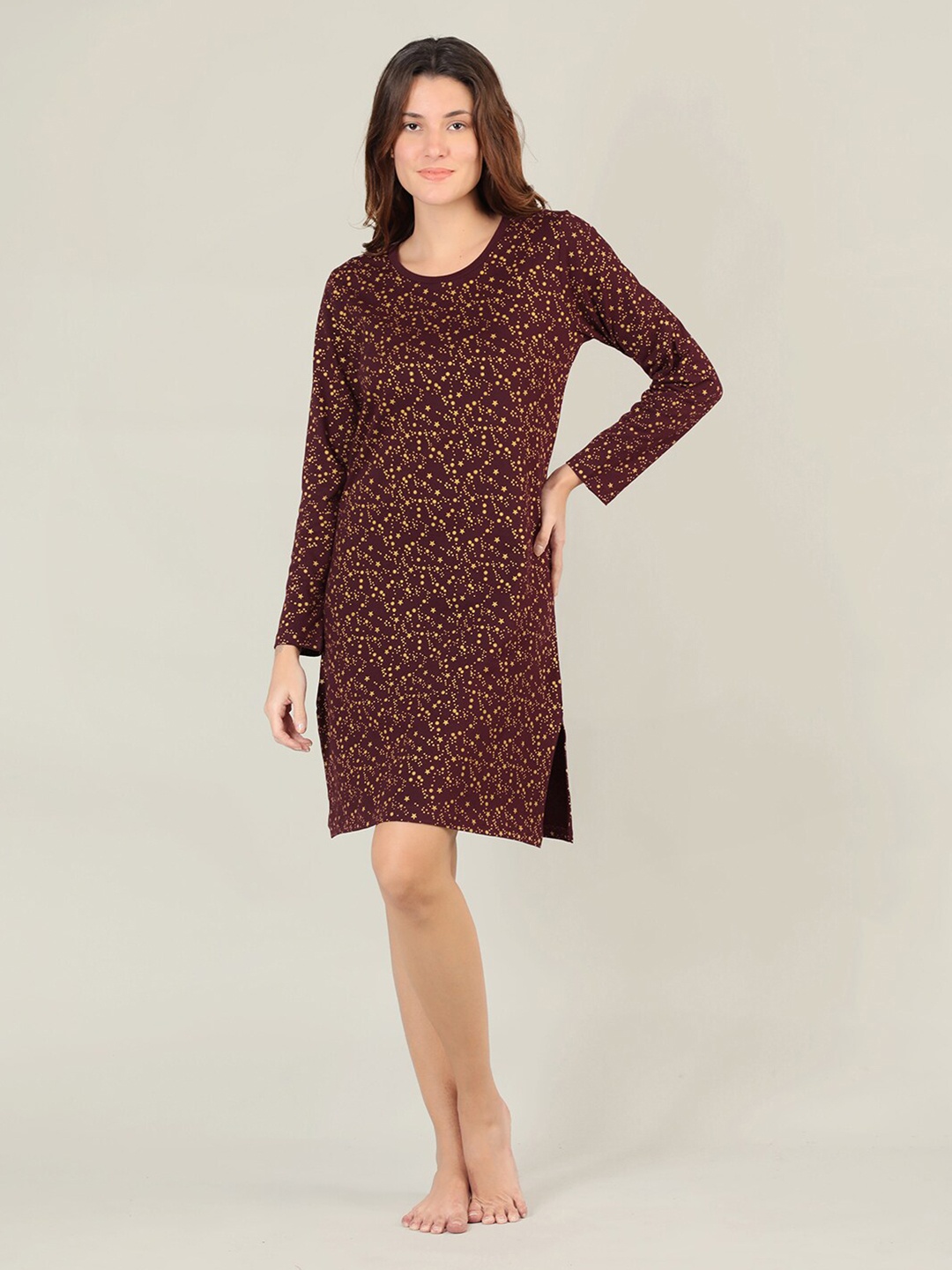 

Organzaa Maroon Printed Nightdress