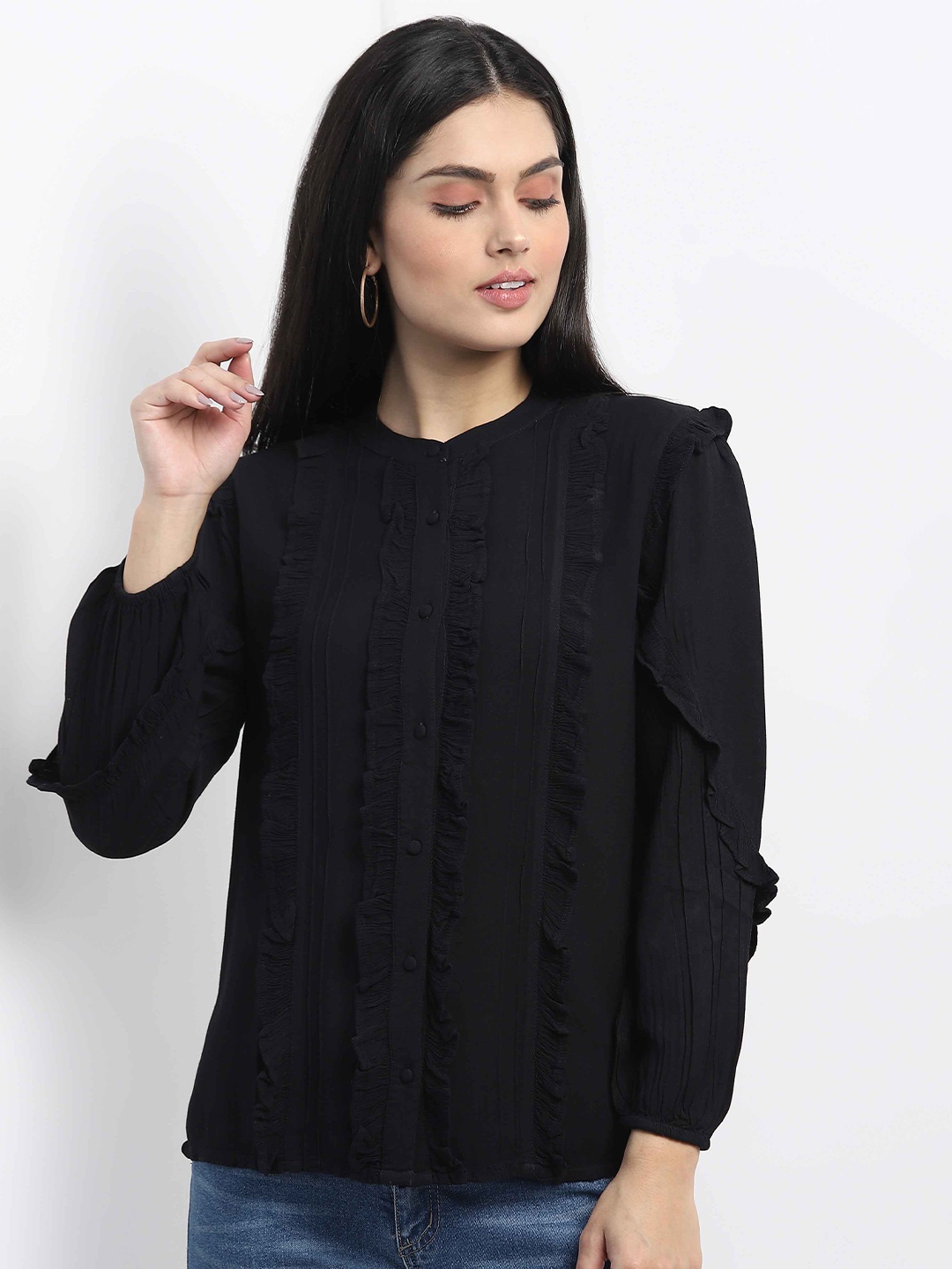 

MKOAL Women Black Solid Classic Casual Shirt
