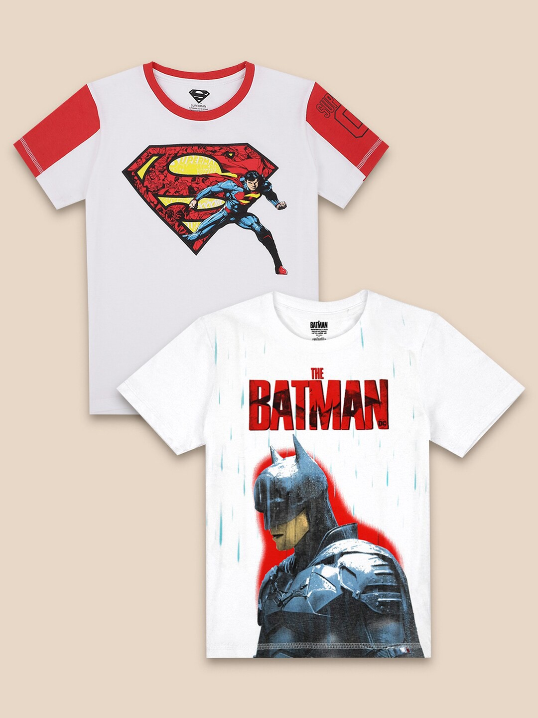 

Kids Ville Boys Pack of 2 Dc Comics Printed Cotton T-shirt, White