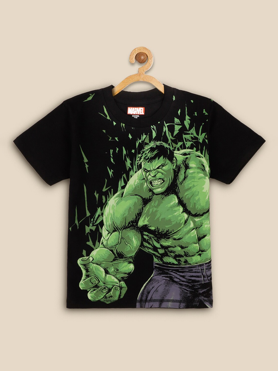 

Kids Ville Boys Black Superhero Hulk Printed Cotton T-shirt