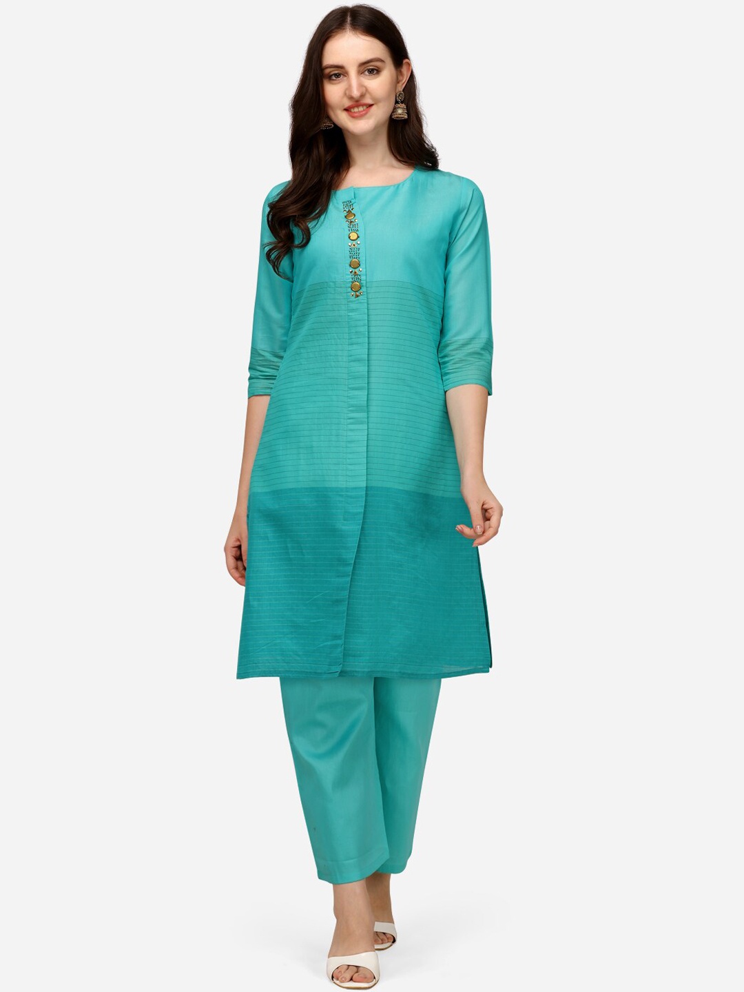 

Pure 9 Women Blue Chanderi Silk Kurta with Trousers