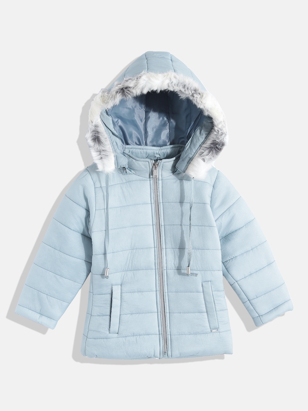 

Okane Girls Blue Solid Hooded Parka Jacket
